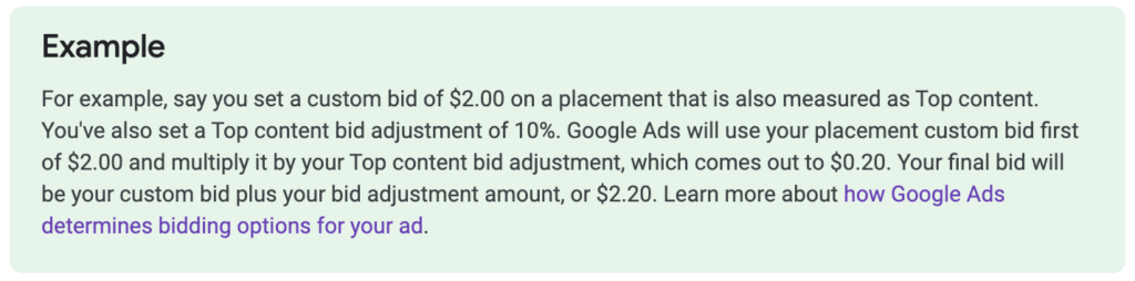 Examples for bid adjustments taken from Google's official documentation