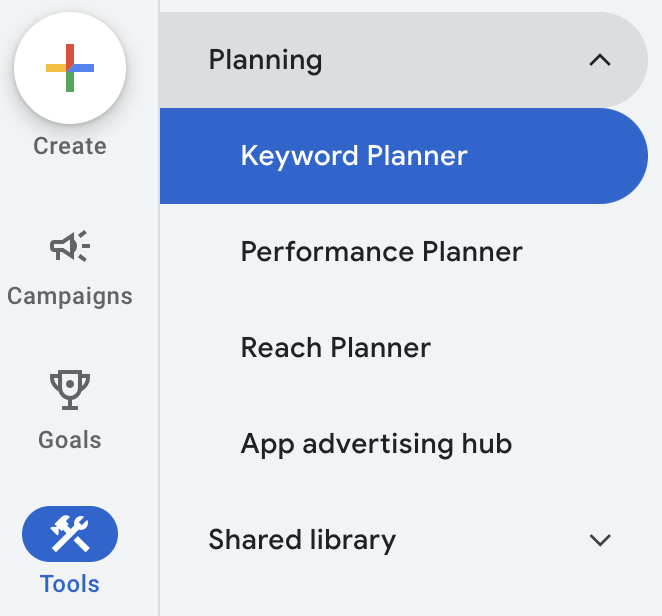 Where to find the Google Ads Keyword Planner